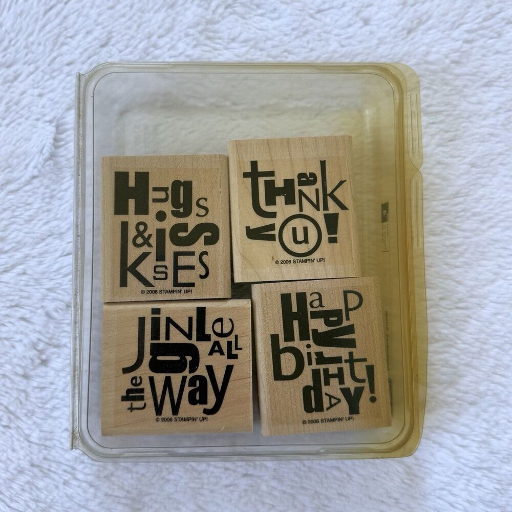 STAMPIN UP Alphabet Soup Wood Mounted Rubber Stamps 2006 Set of 4 Phrases